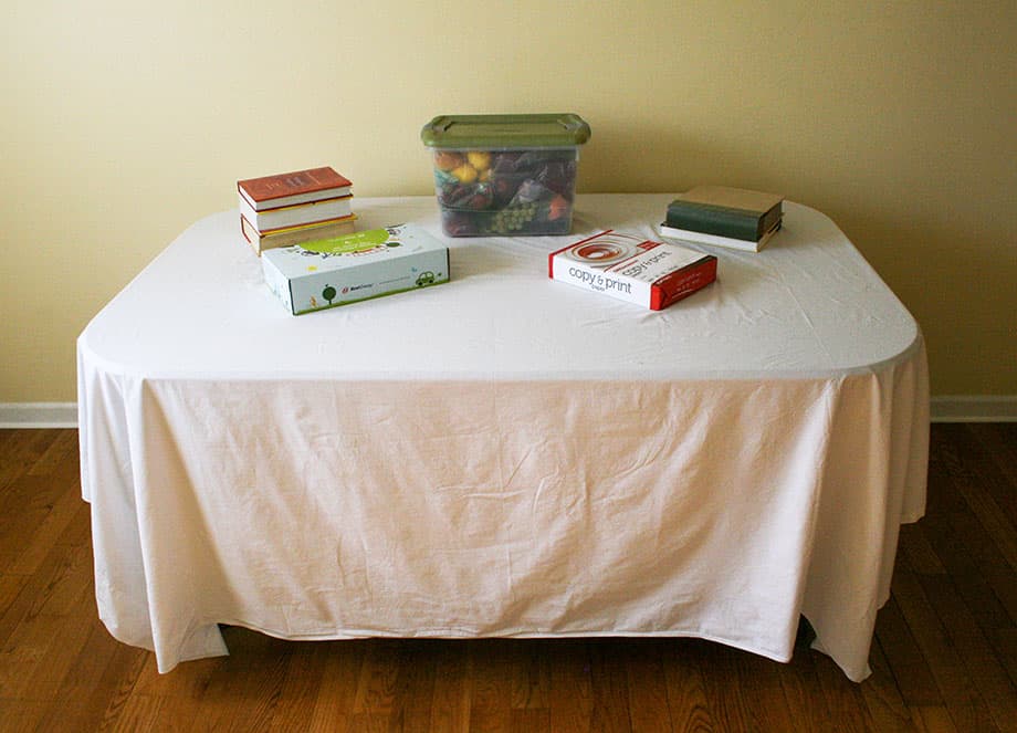 Table with books and boxes