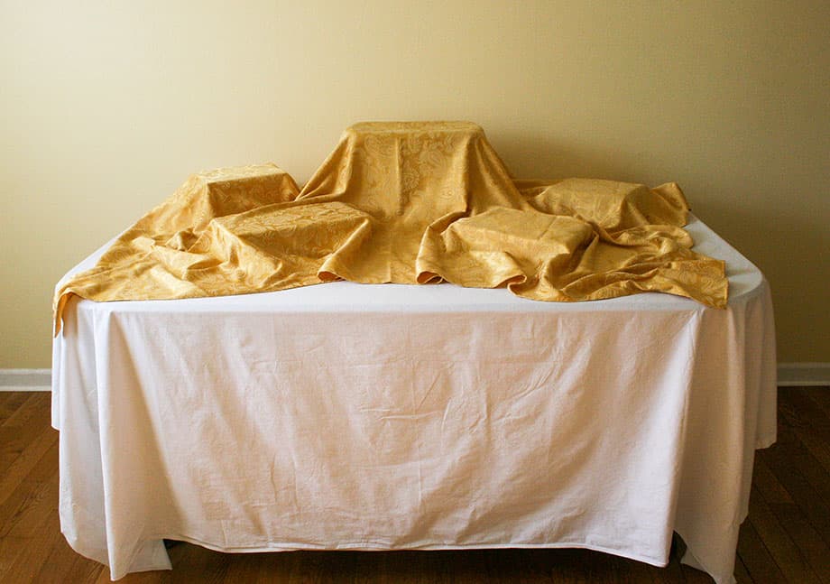 Buffet Table with gold tablecloth