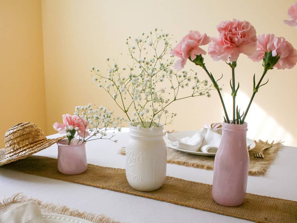 Pink and white painted vases