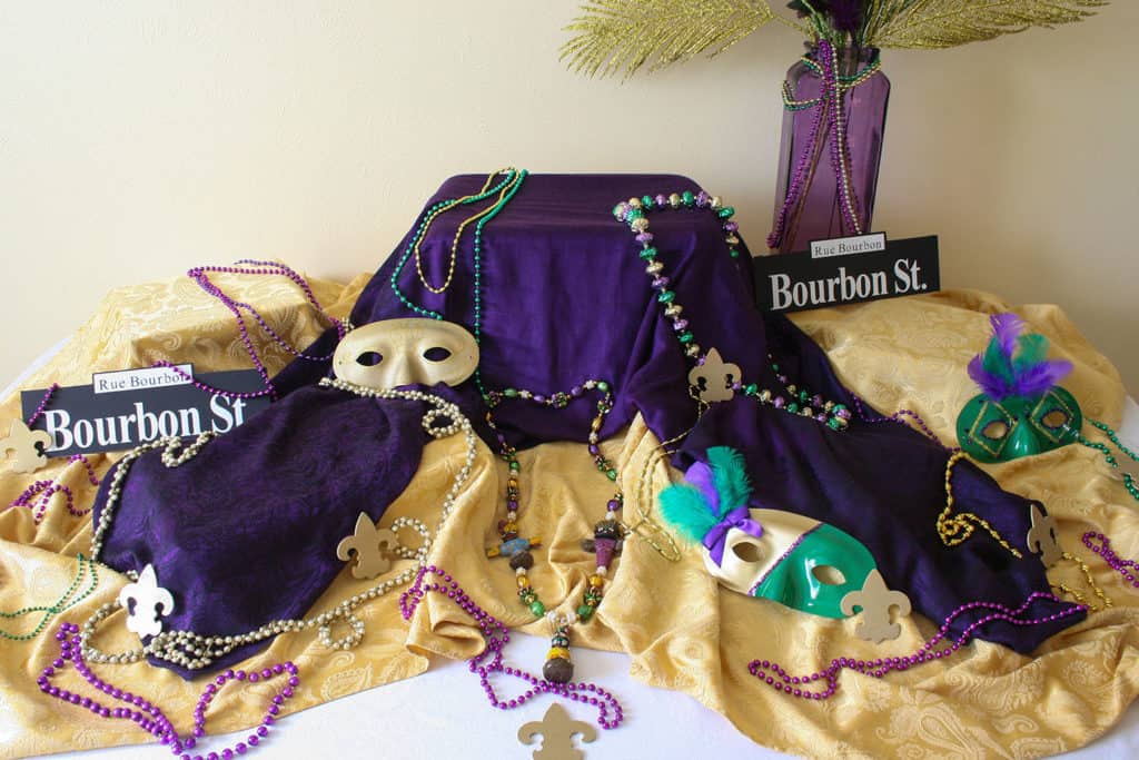 Mardi Gras beads-masks-vase