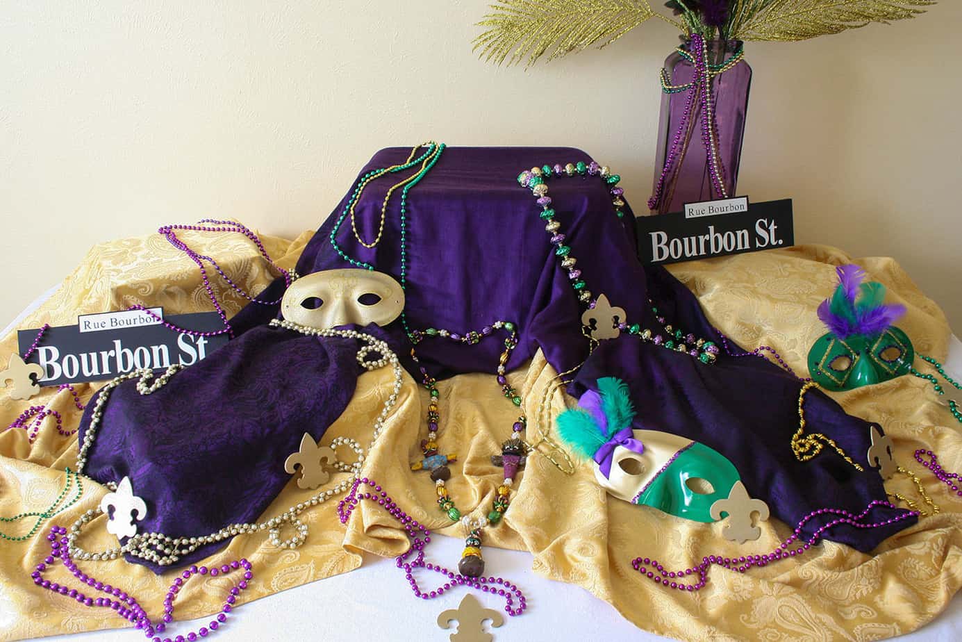 Mardi Gras beads-masks-vase