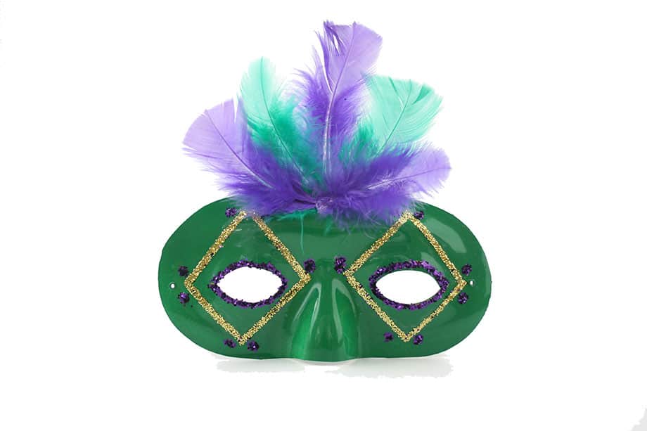 Green mask with feathers
