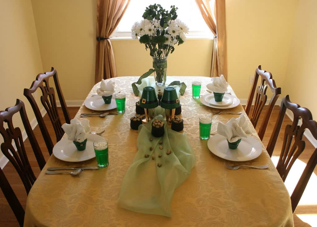 St. Patrick’s Day table setting from above angle