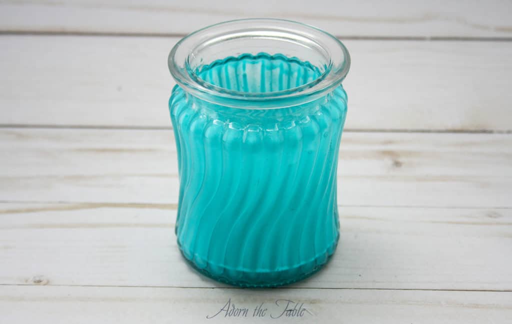 Permanently tinted glass vase in teal