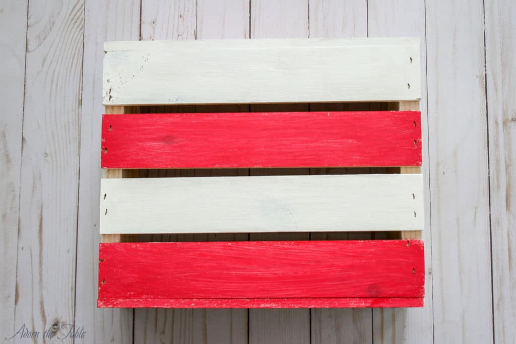 Painted-Wooden-Crate-red and white stripes