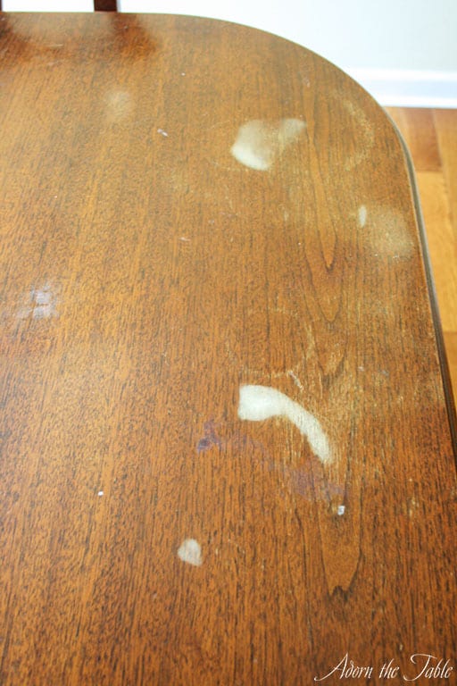 Hazy white stains on old wood table