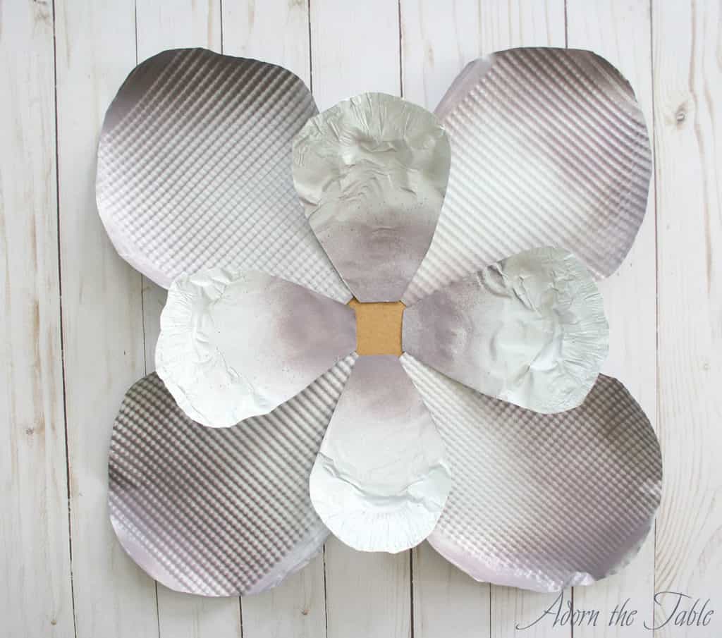 DIY Foil Cookie Sheet Flower petals glued in place