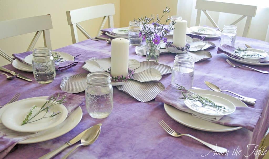 Angled view of tablescape with boho theme