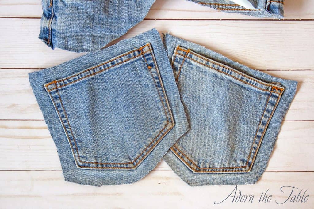 Pockets cut from denim jeans