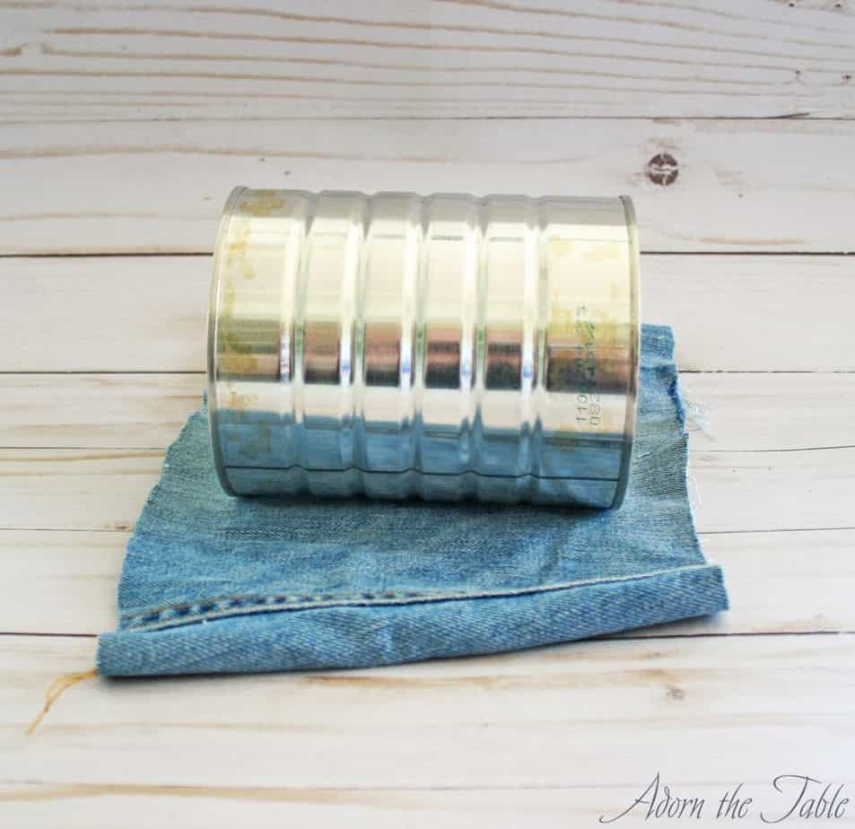 Denim cut to cover coffee can