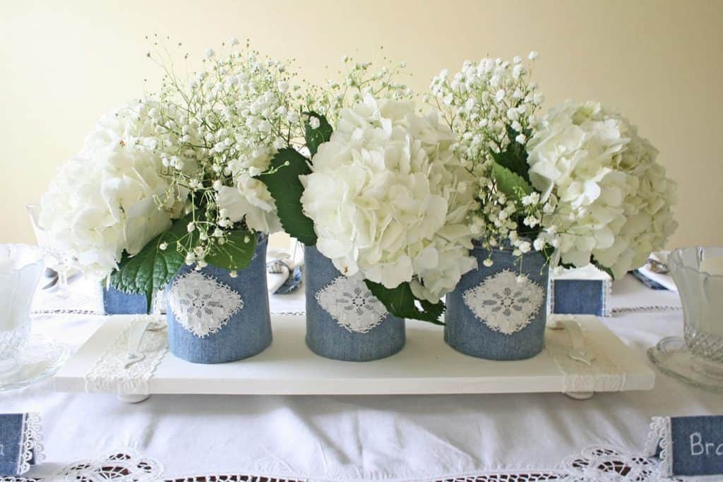 Denim Vases on white table setting