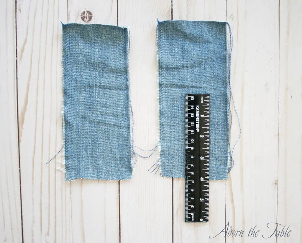 Denim place card fabric measured to cut 4 inches