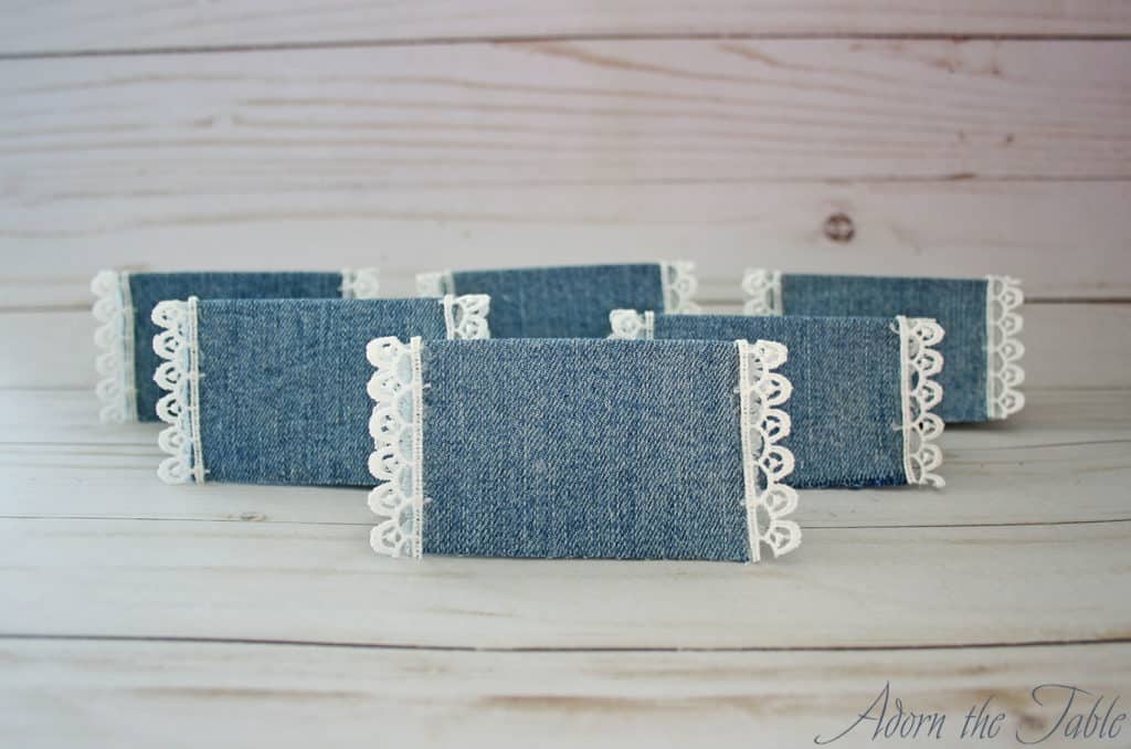 Final diy denim place cards with lace edge