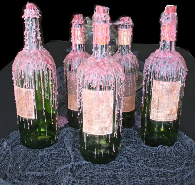 Dripped Wax Wine Bottles for Halloween