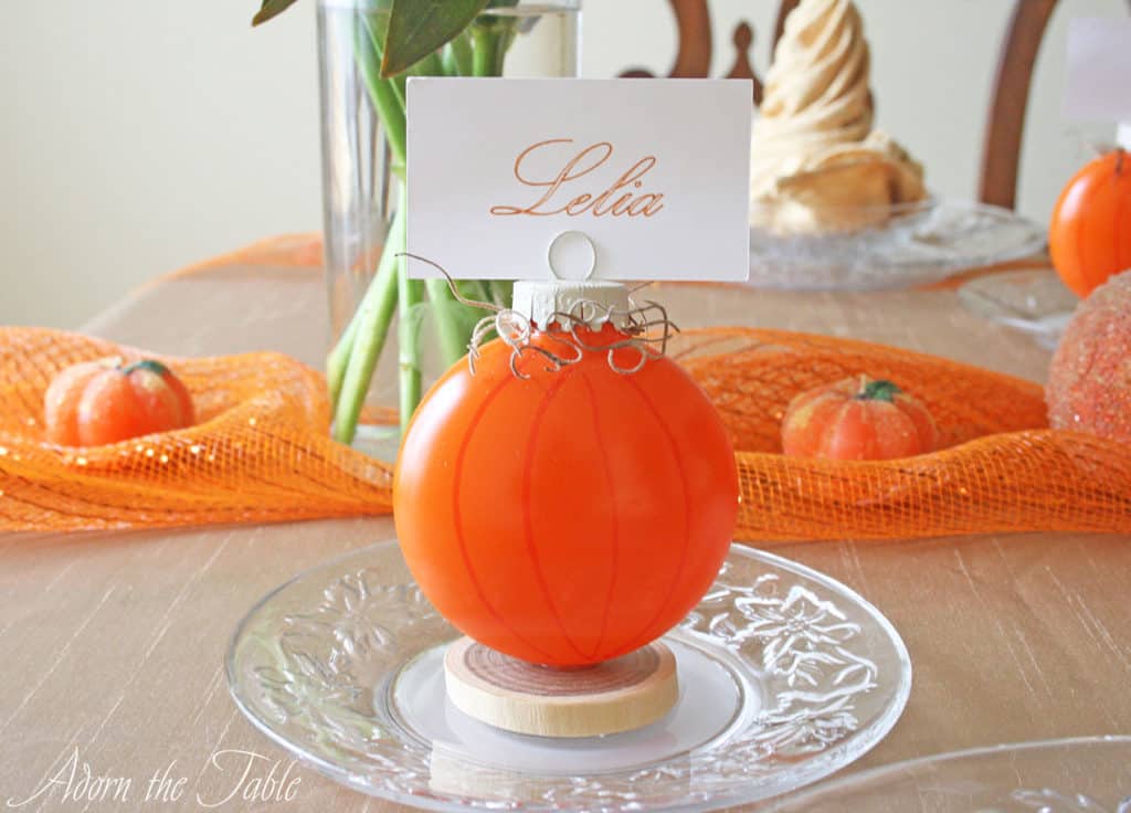 Pumpkin place holder on Fall tablescape