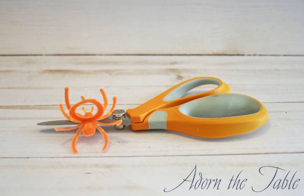 Spider ring and scissors to make place card holder