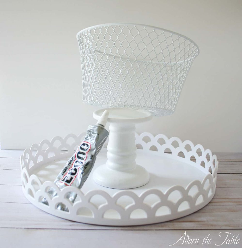 Chic 2-tiered tray ready to glue basket to pillar