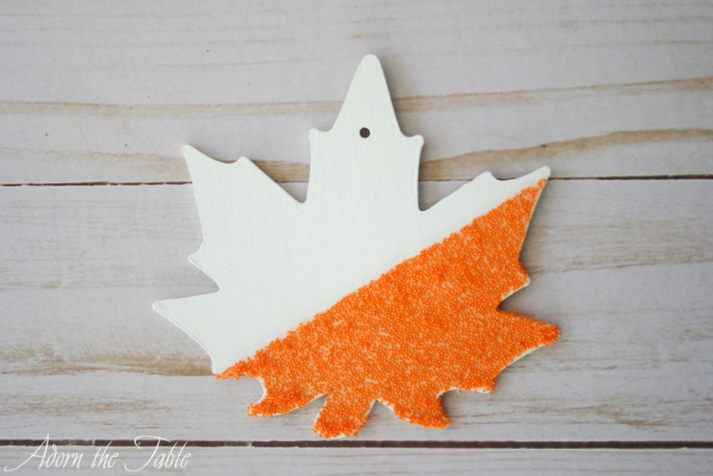 Final simple leaf place card with orange microbeads