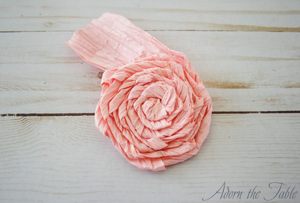 Pink twisted paper cord flower