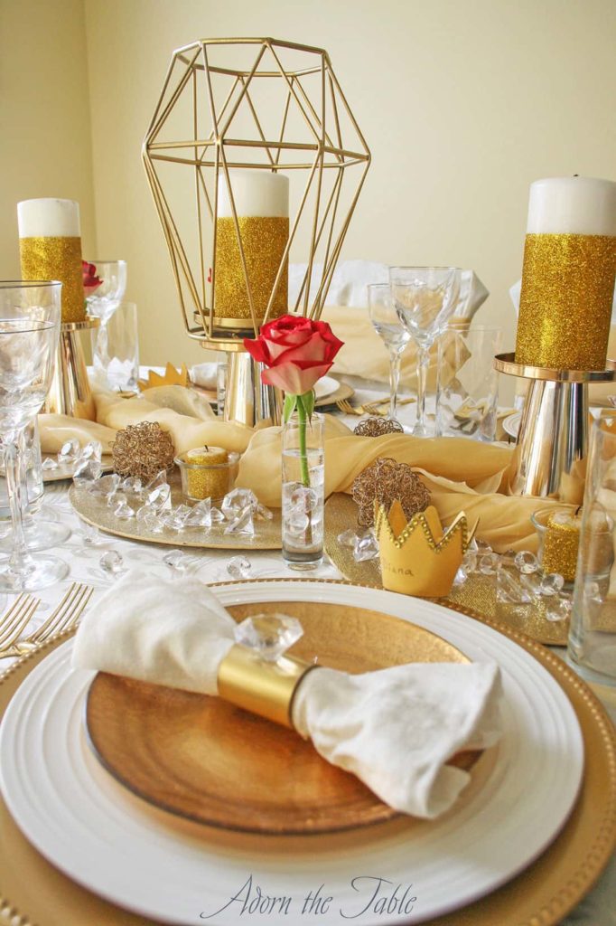 View of place setting up to candle holder