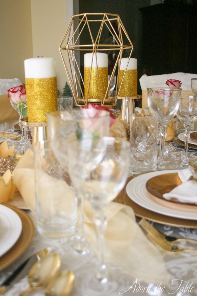 View of diy gold glitter candles
