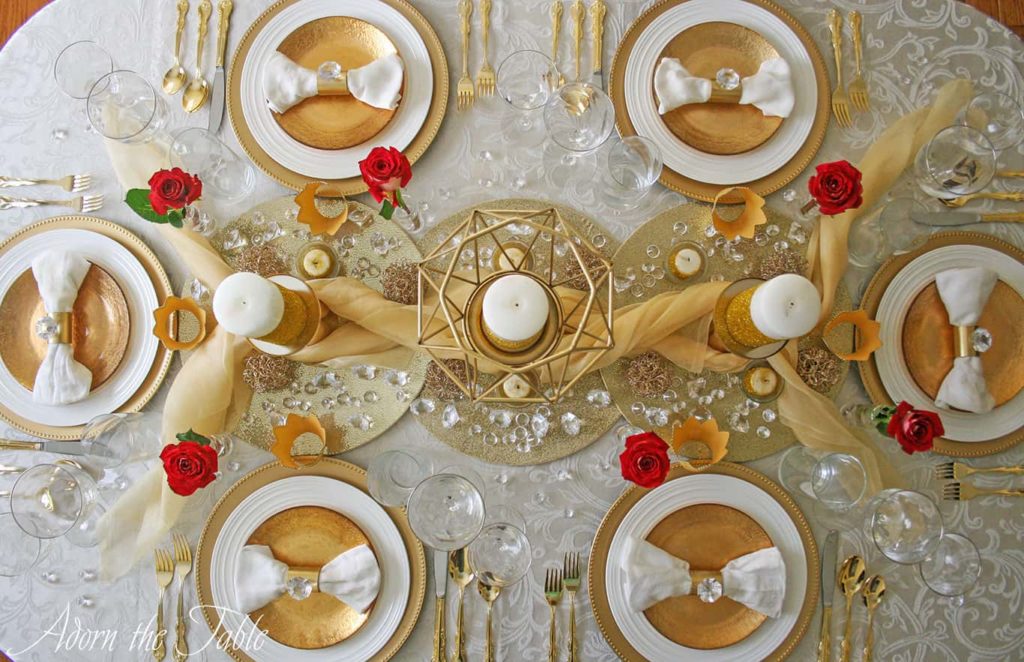 Overhead view of New Year's Eve table setting