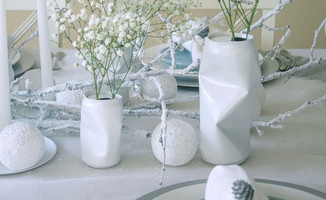 DIY Soda can vases on tablescape