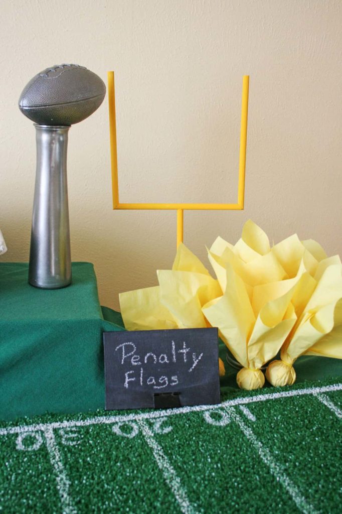 Referee Penalty flags on Super bowl party buffet table