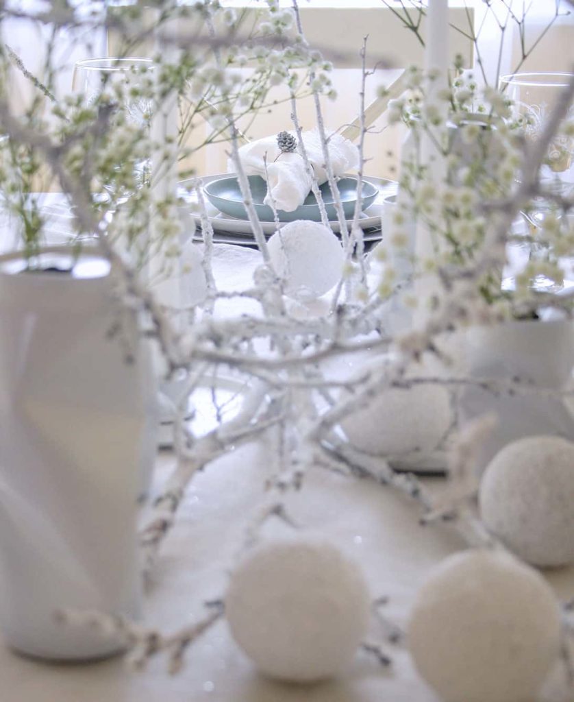 Place setting in the distance with branches in front