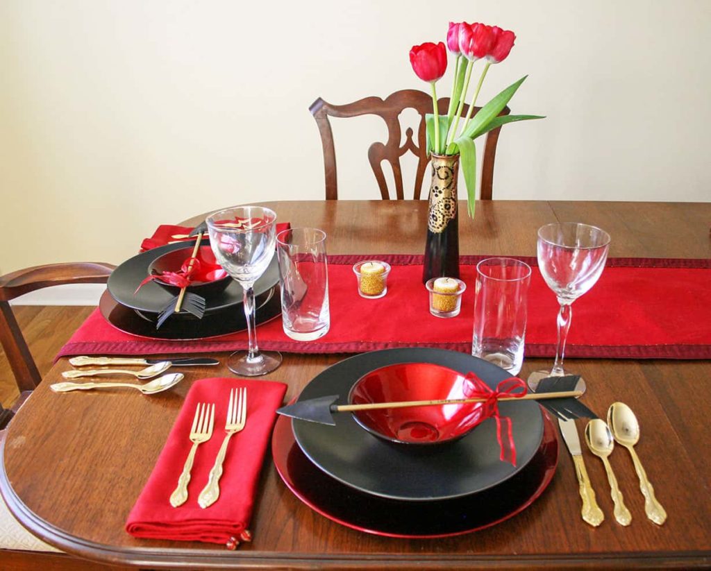 Romantic table setting for two next to each other