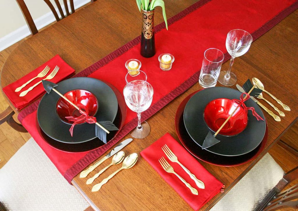 Romantic table setting for Valentines day for two