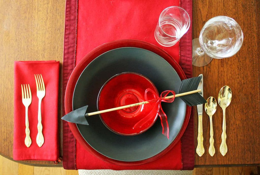 Romantic table setting for Valentine's day place setting