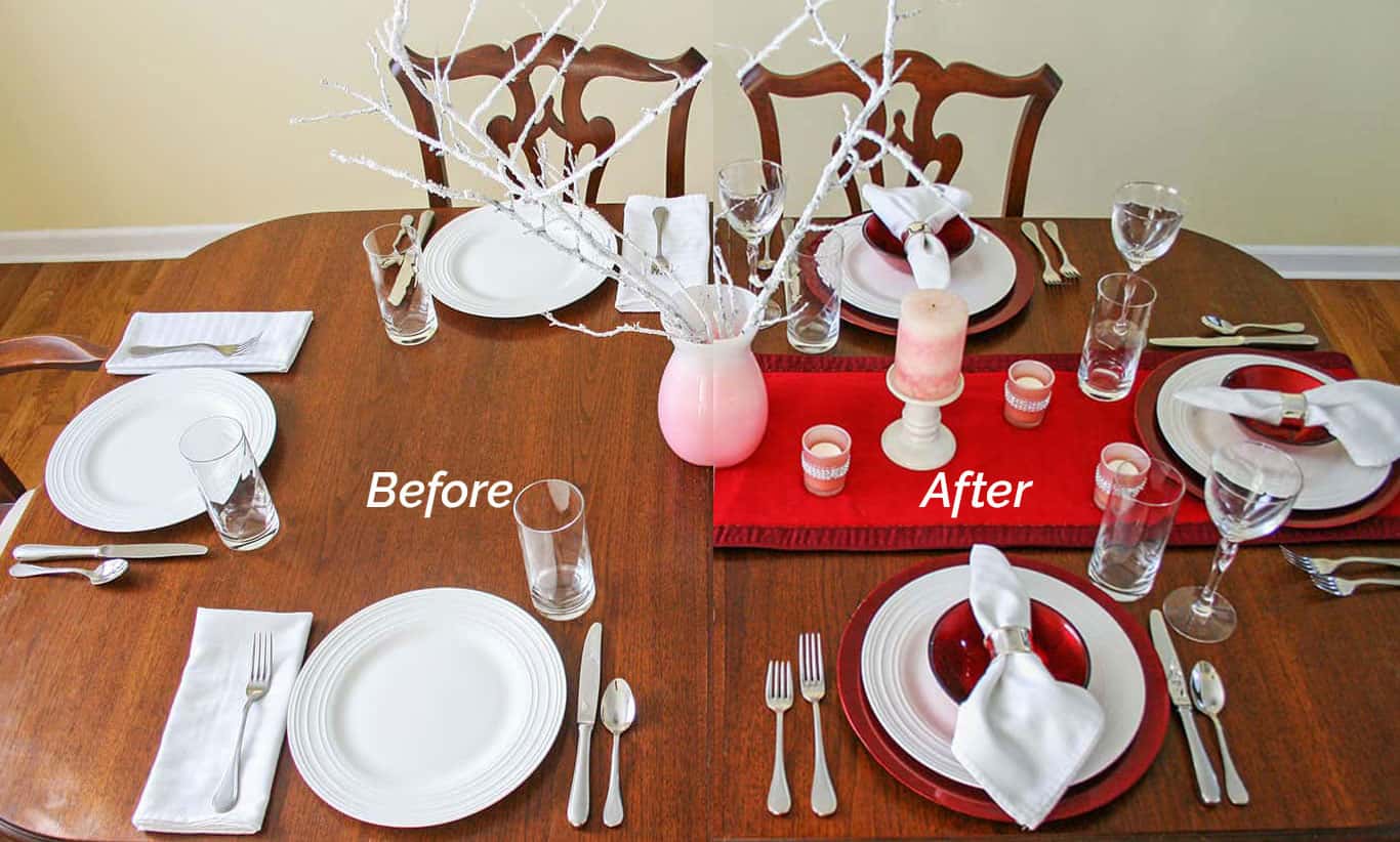 Transform table setting from casual to elegant before and after