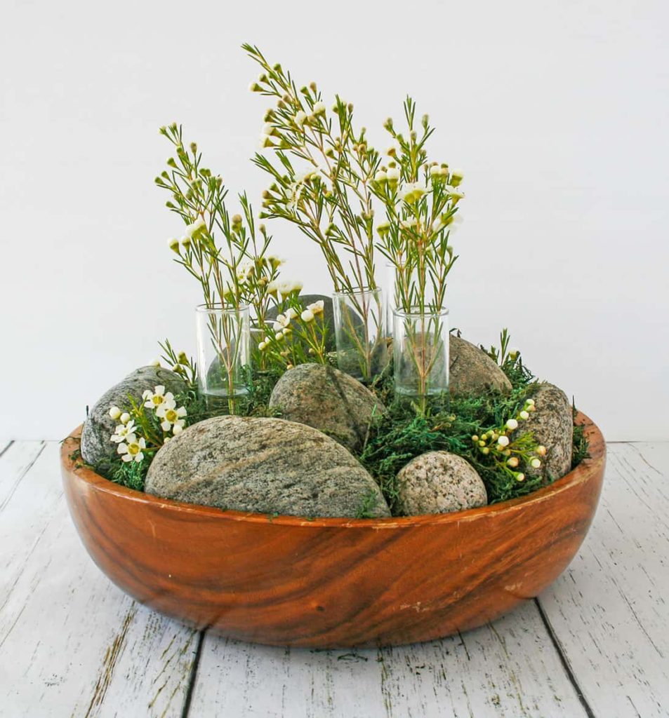 Simple moss bowl centerpiece diy completed