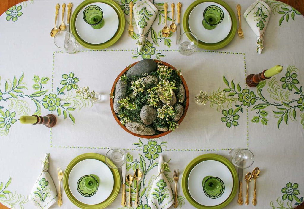 Overhead view of simple St. Patrick's Day table setting