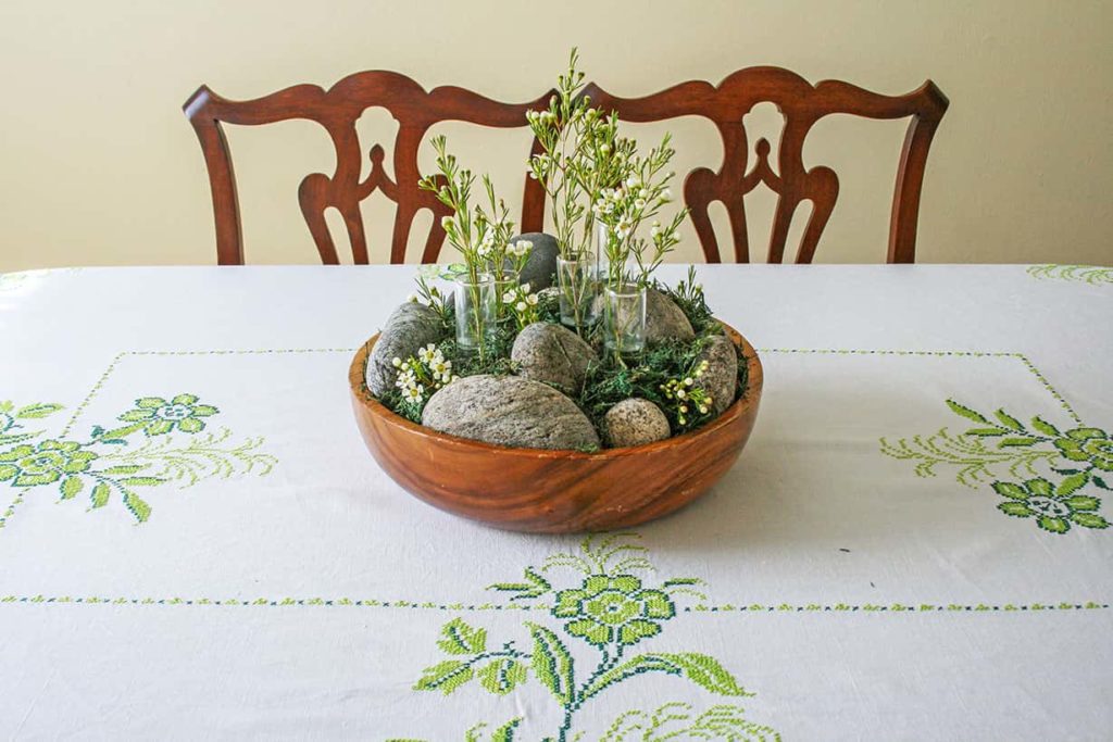 St. Patrick's Day centerpiece on tablecloth