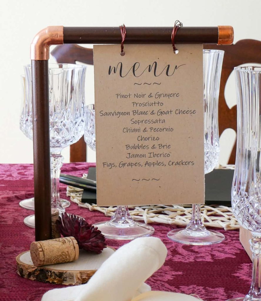 Wine and cheese tablescape menu holder