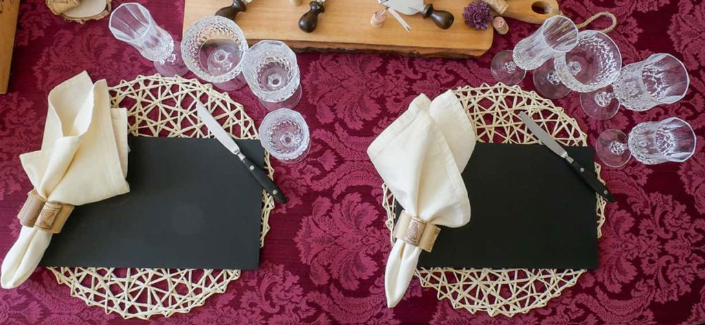 Wine and cheese tablescape two place settings