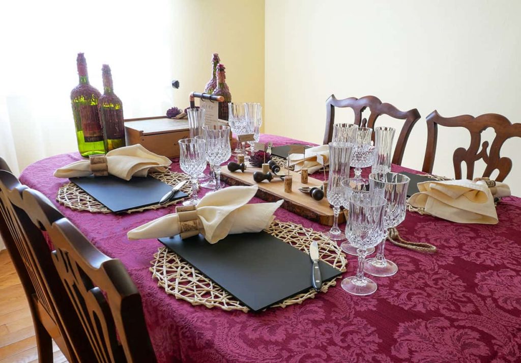Wine and cheese table setting from corner angle