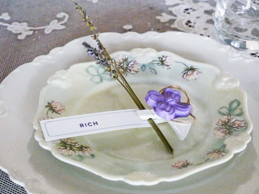 Close up of flower place card holder