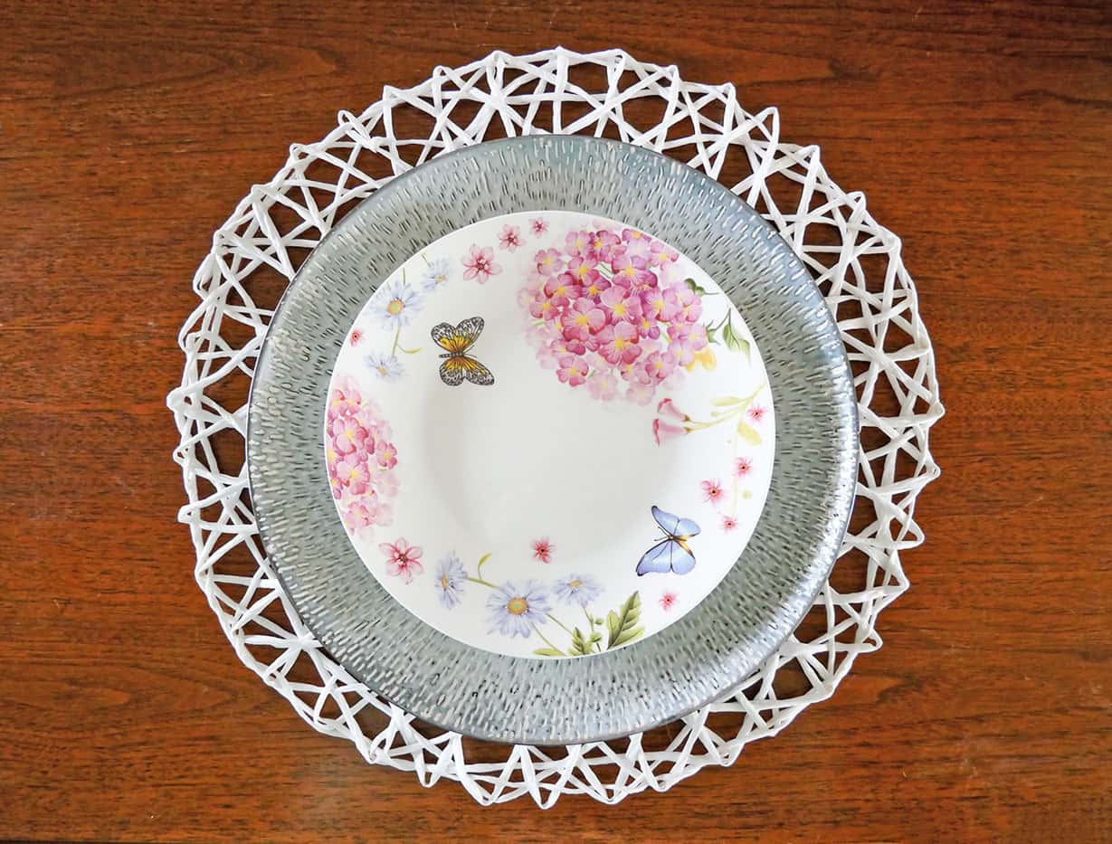 Floral plate added on grey plate