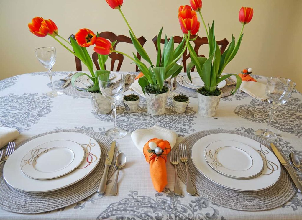 Centerpiece for simple Easter table setting