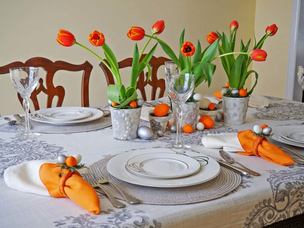 Simple Easter Lunch Tablescape A "Pop" of Orange Adorn the Table