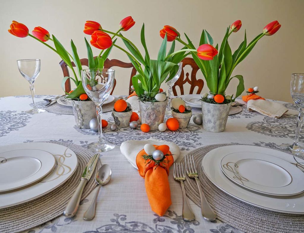 Simple Easter lunch tablescape side view