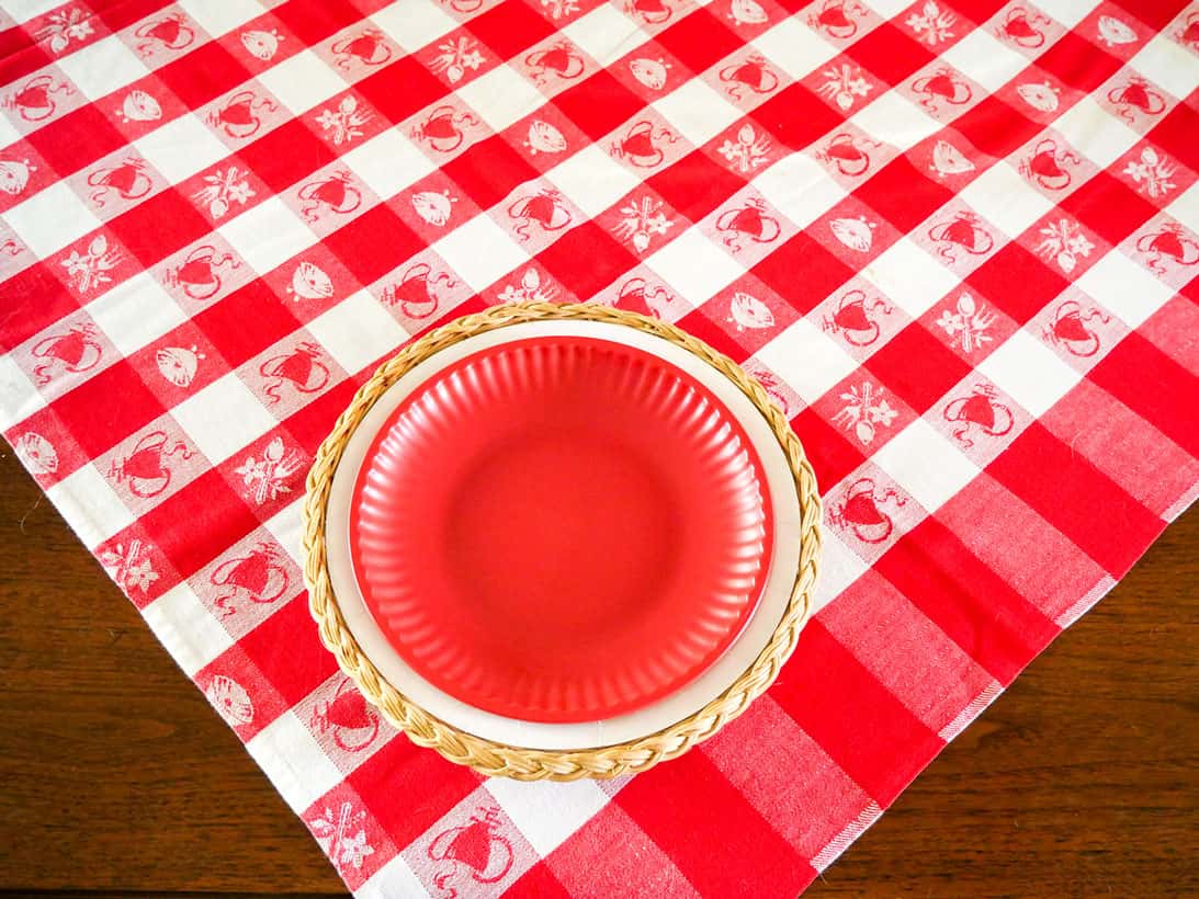 Red plate on Memorial Day table setting
