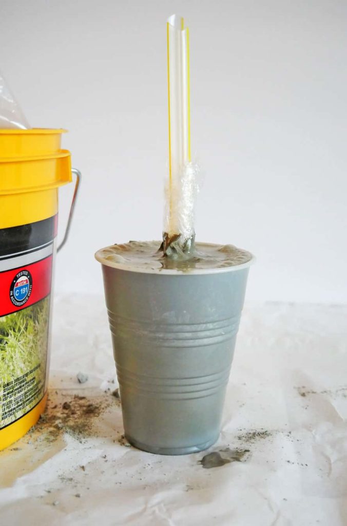 Straw in the middle of the Easy Cement Vase DIY