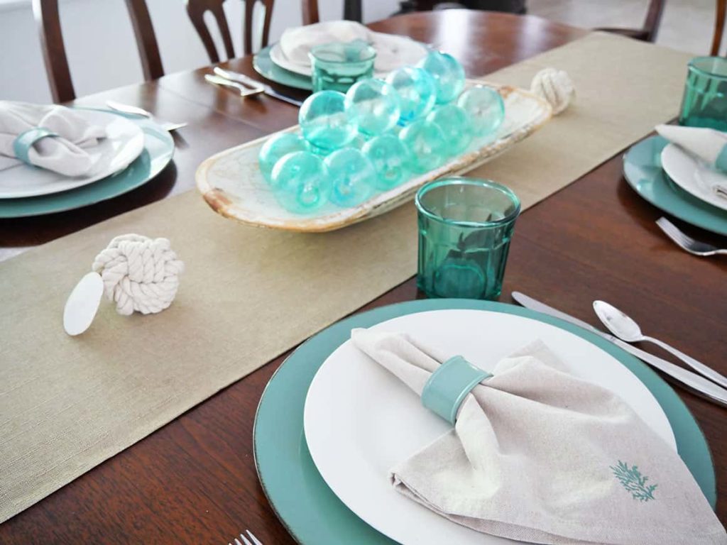 Side view of Coastal grandmother table setting
