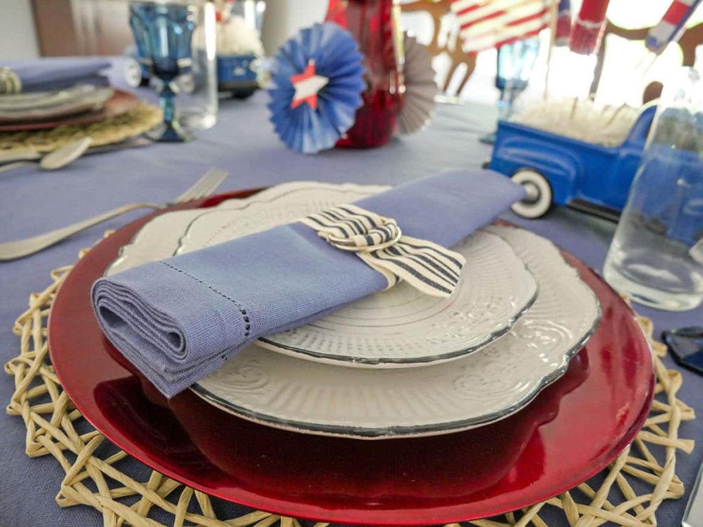 Place setting for patriotic tablescape.