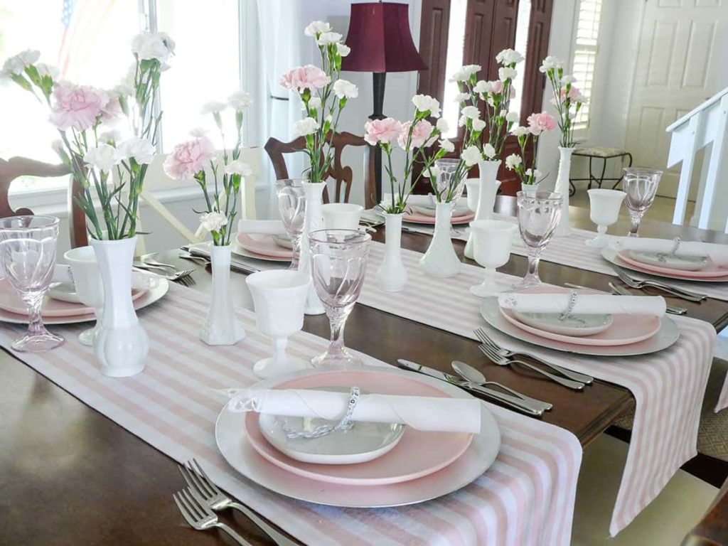 Pink and white lunch table setting for girlfriends