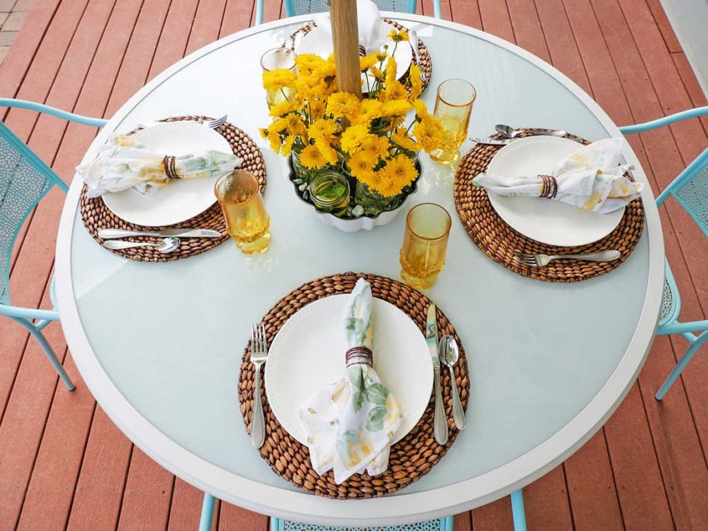 Overhead view of outdoor table setting
